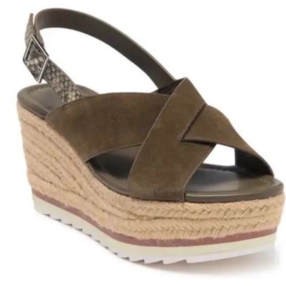 🆕{MARC FISHER} Cross Band Platform Wedge Espadrille - Picture 1 of 9